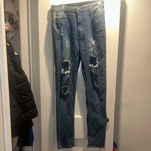 Juniors Distressed Blue Jeans